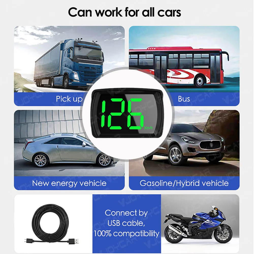 Vjoycar 2023 Latest GPS HUD Digital Speedometer Plug and Play for All Cars Big Font KMH MPH Car Accessories Factory Direct Sale