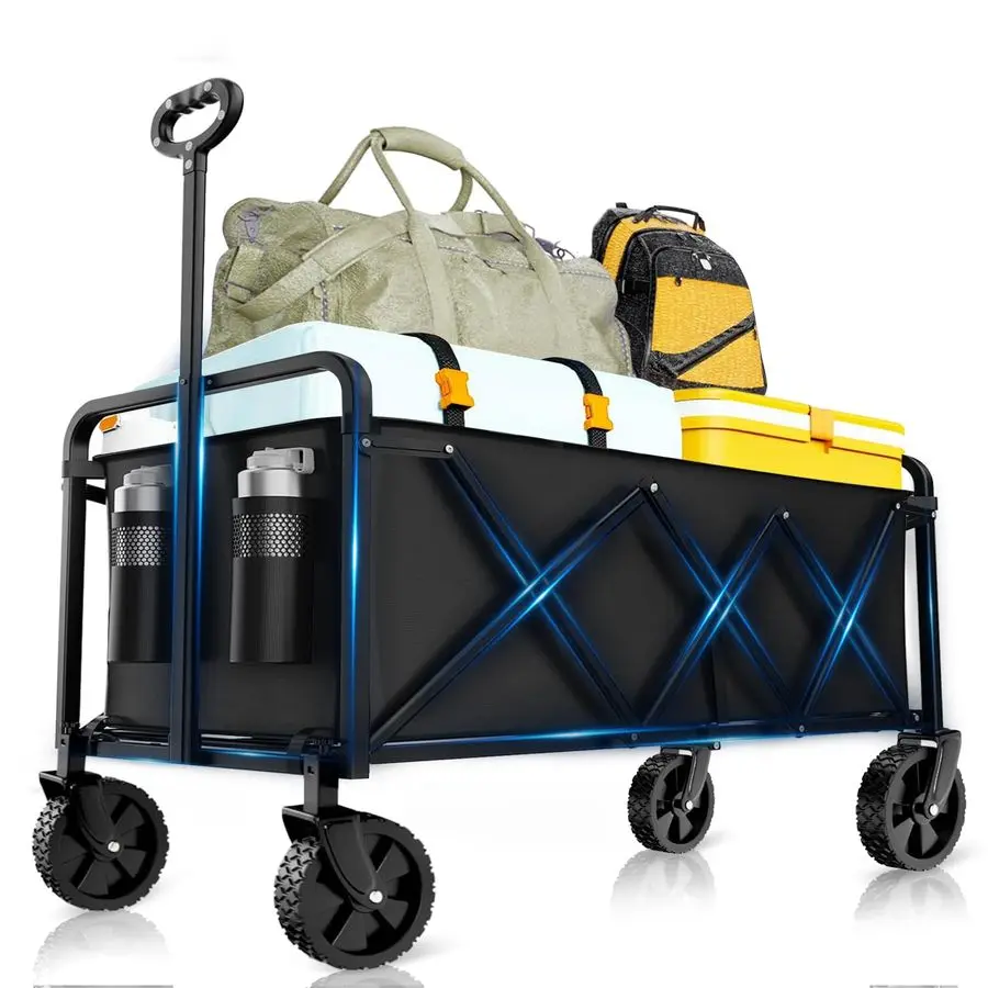 

Wagon with Wheels, 330 lbs Wagons Carts Foldable Wagon Cart, Carbon Steel Frame Structure, Lightweight Portable Folding Utility