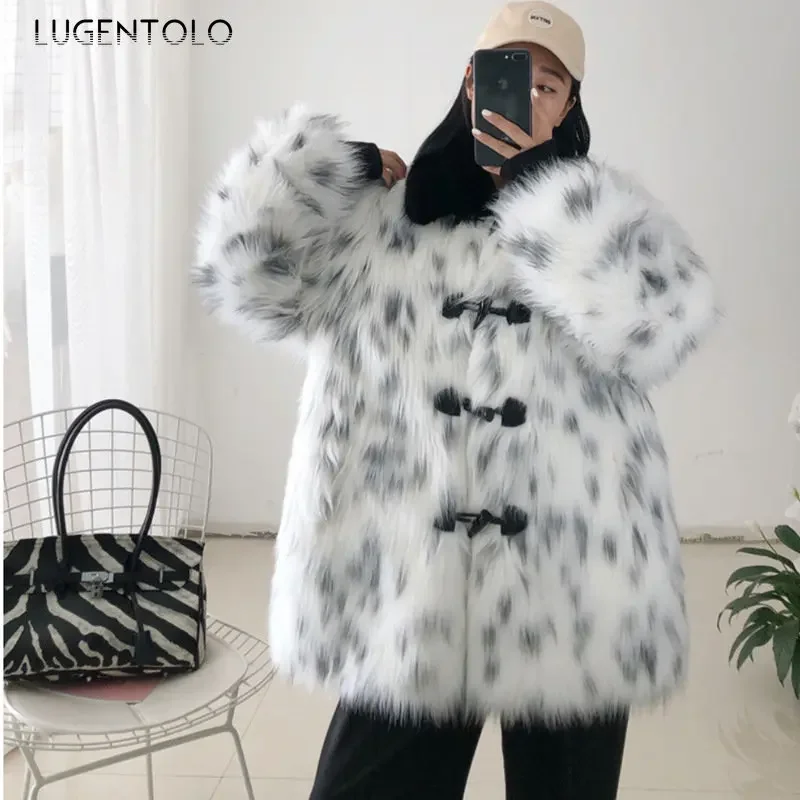 Women Fahion Faux Fur Warm Thicken Coat Casual Single-breasted Button Black White Female Faux Fox Fur Large Size 9XL