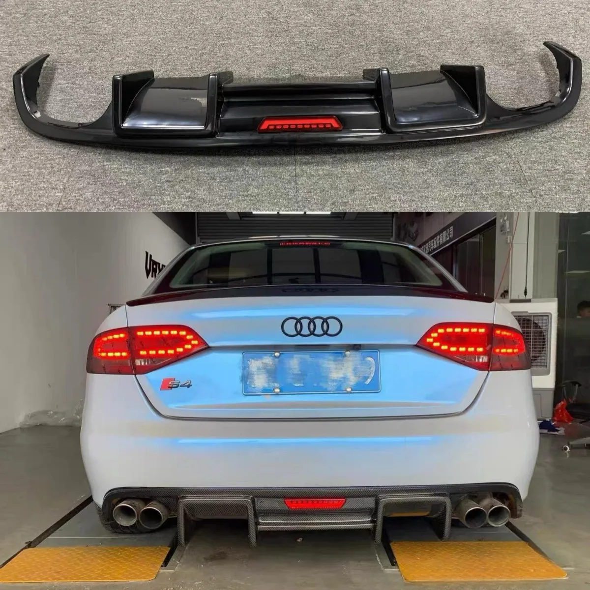 Dyfuzor zderzaka tylnego do Audi A4 B8 B8.5 Sport 2009-2016 4-drzwiowy, spoiler dyfuzora, kolor czarny karbon / PP