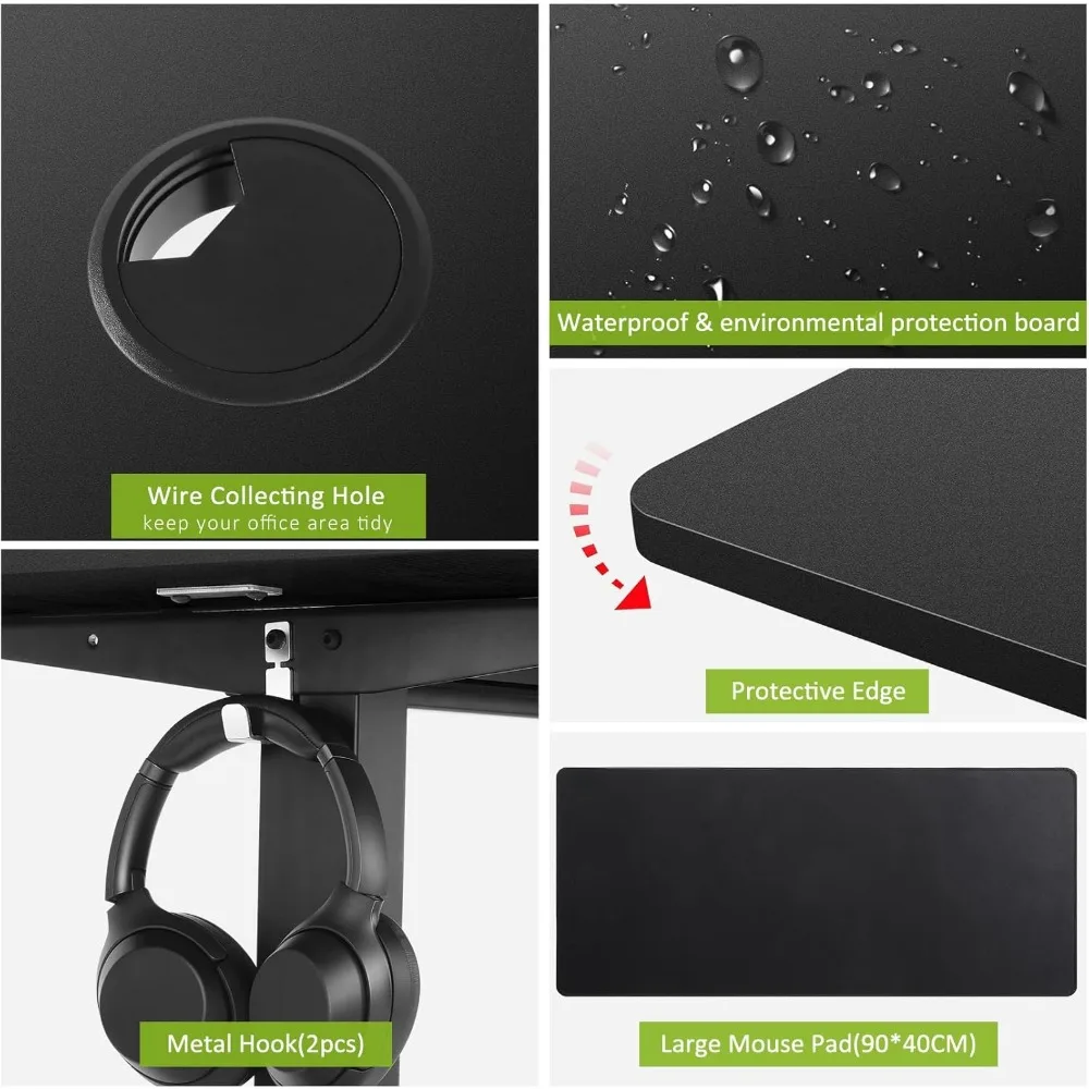 Adjustable Electric Standing Desk 63x24 Ergonomic Curved Desk with Outlet Lockable Feature for Enhanced Comfort