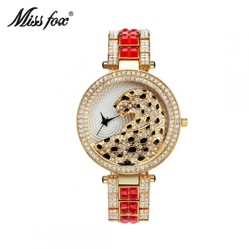 Official brand of free shippingHot Sale Quartz Watch Alloy round Waterproof European Fashion Leopard Full DiamondExquisite women