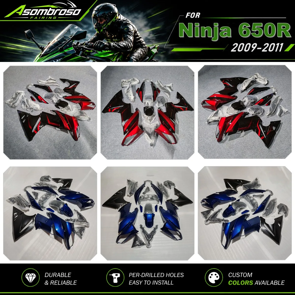 Ninja 650 Fairing Kit ABS Injection Complete Motorcycle Bodywork Set For ER-6F 2009-2011 Ninja650 ER6F 2011-2013 Ninja 400R