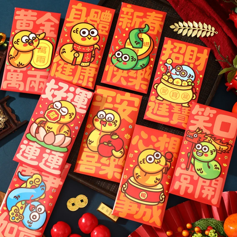 36Pcs Chinese Spring Festival Red Envelope Cartoon Snake Year Red Pouch Chinese Traditional Lucky Envelope Cute Money Packets