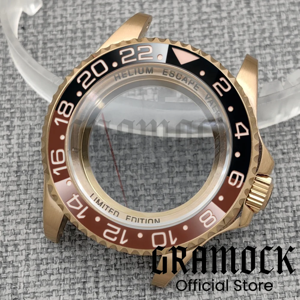 جراموك 44 ملم للرجال ذهبي كامل/ذهبي وردي DEEP SEA Homage Big Sapphire Watch Case إطار سيراميك مناسب NH34 NH35 NH38 ETA2824 PT5000