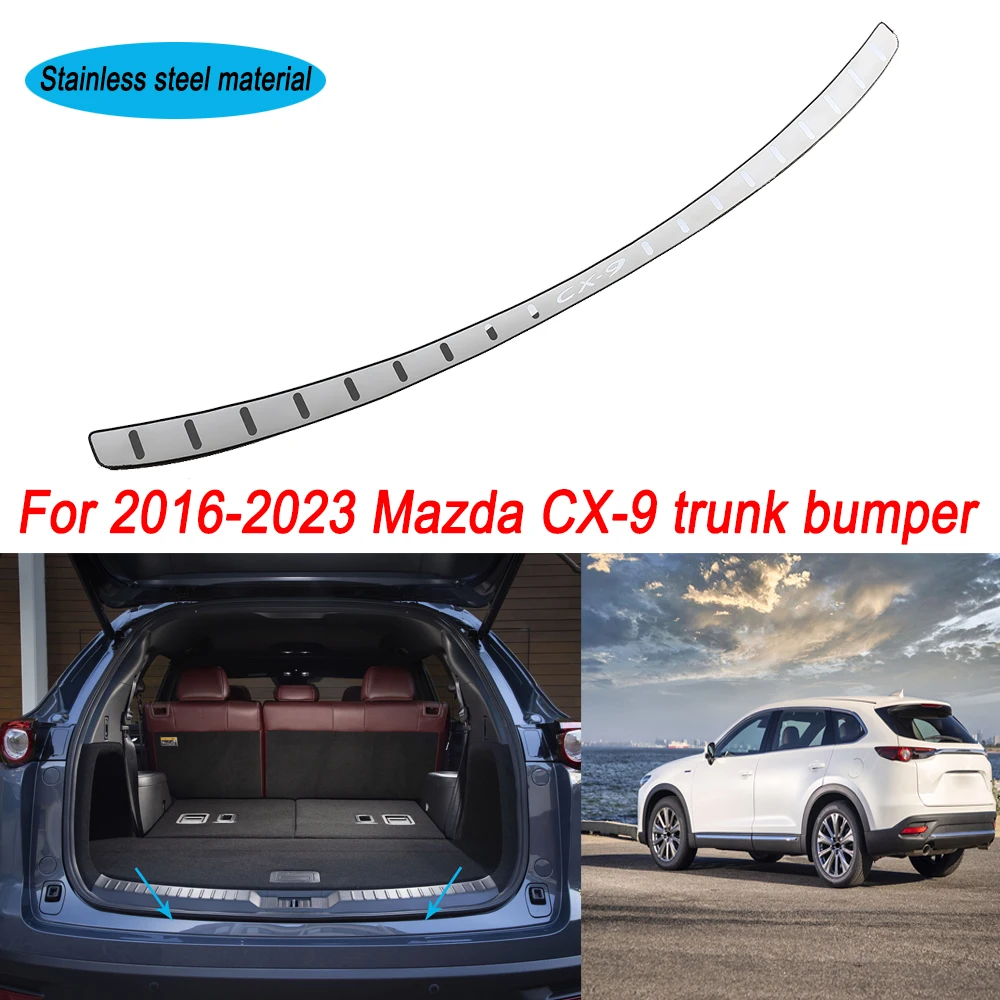 For Mazda CX-9 CX9 CX 9 2016-2022 2023 Trunk Trim Rear Bumper Protector Car Accessories Stainless Steel Door Sill Scuff Plate