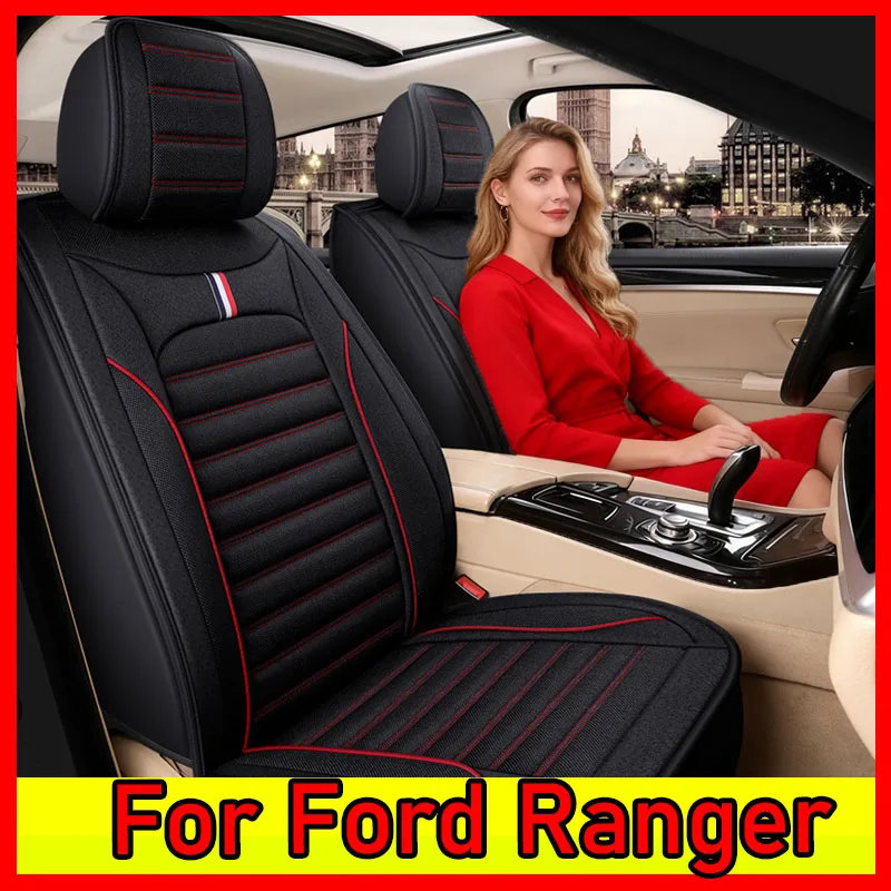 غطاء مقعد سيارة فورد رينجر للفصول الأربعة مقاوم للاهتراء، مسامي، كتان ناعم ومريح، غطاء كامل 5 مقاعد