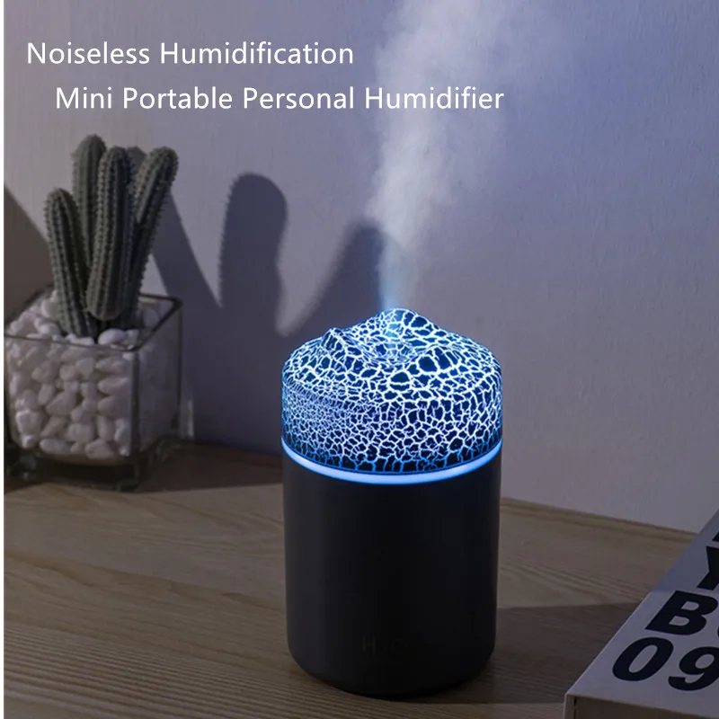 

with Colorful Night Light Noiseless Cool Mist USB Powered 300ml Volcano Portable Air Mini Humidifier for Office Car Bedroom