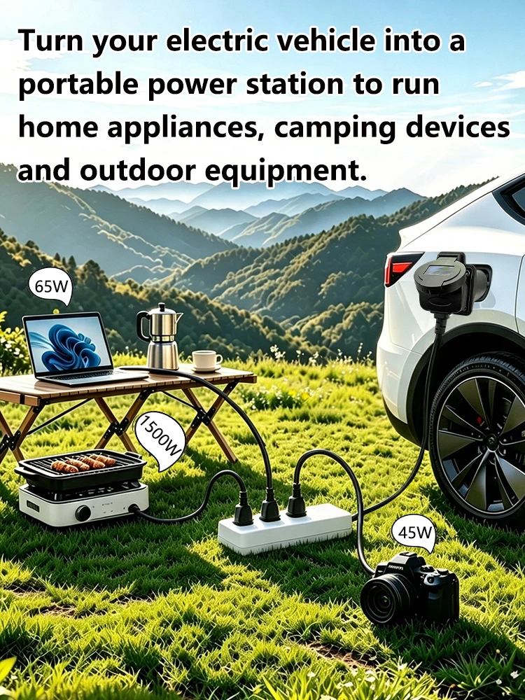 Adapter rozładowujący Type2 V2L odpowiedni dla pojazdów BYD, MG, Deepal, Geely, Jaecoo, Omoda, LYNK, z wtyczką Vehicle-to-Load, gniazdo EU, pojazdów kempingowych EV. — 2