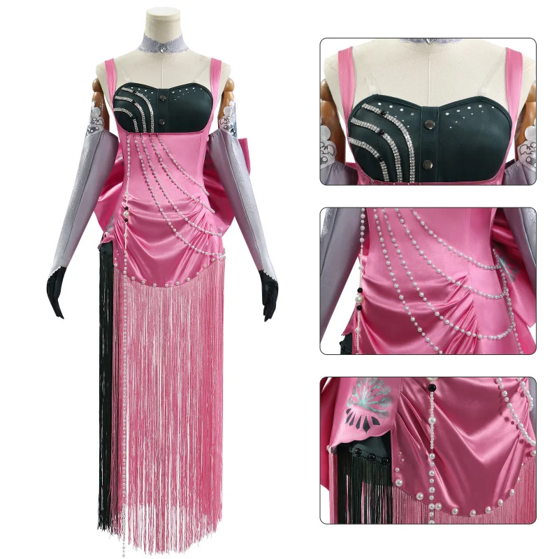 

Game Reverse:1999 Anjo Nala Nala Hari Cosplay Ms. Kimberly Costume Party Christmas Sexy Pink Dress Gloves earrings Women New Set
