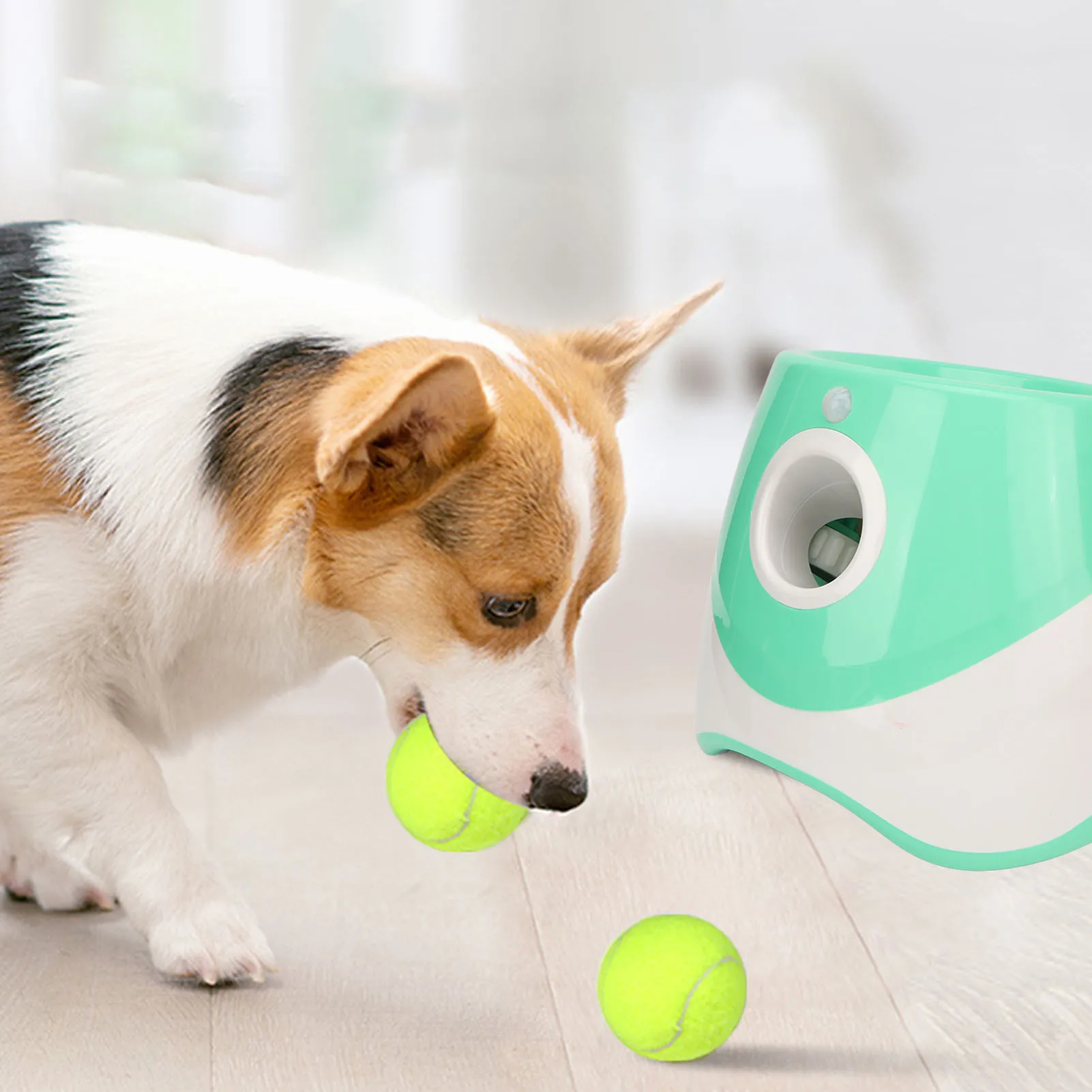 ZK30 Dog Automatic Ball Launcher Rechargeable 3 Modes Interactive Pet Ball Thrower for Indoor Outdoor Green