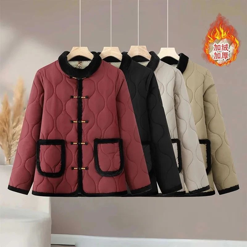 Autumn Winter New Casual Small Cotton-Padded Jacket Fashion Jacket Women's Light Round Neck Pocket Warm Cotton-Padded Jacket