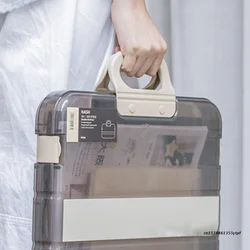 Portable File Box Plastic Transparent Pencil Case A4 Folder with Lock Handle Documents Bag Stationery Storage Case