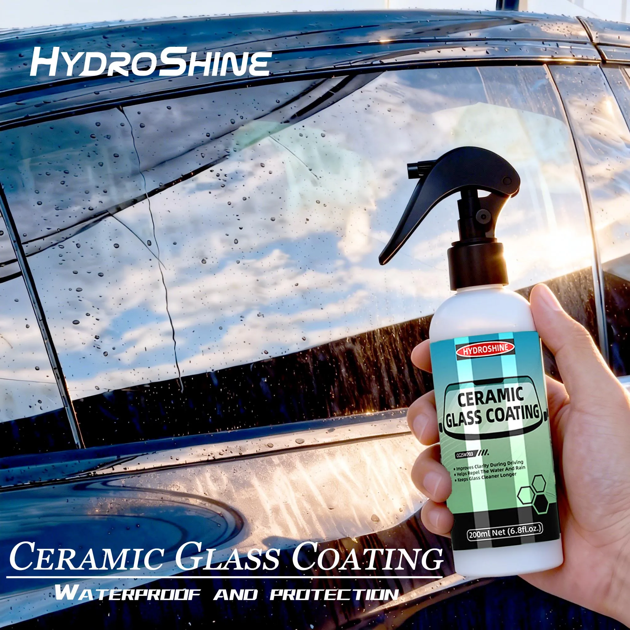 Hydroshine Ceramic Glass Coating Stain Removal Windshield Clear Liquid Coatin Crystal Hydrophobic  Auto Window Detailing Tool