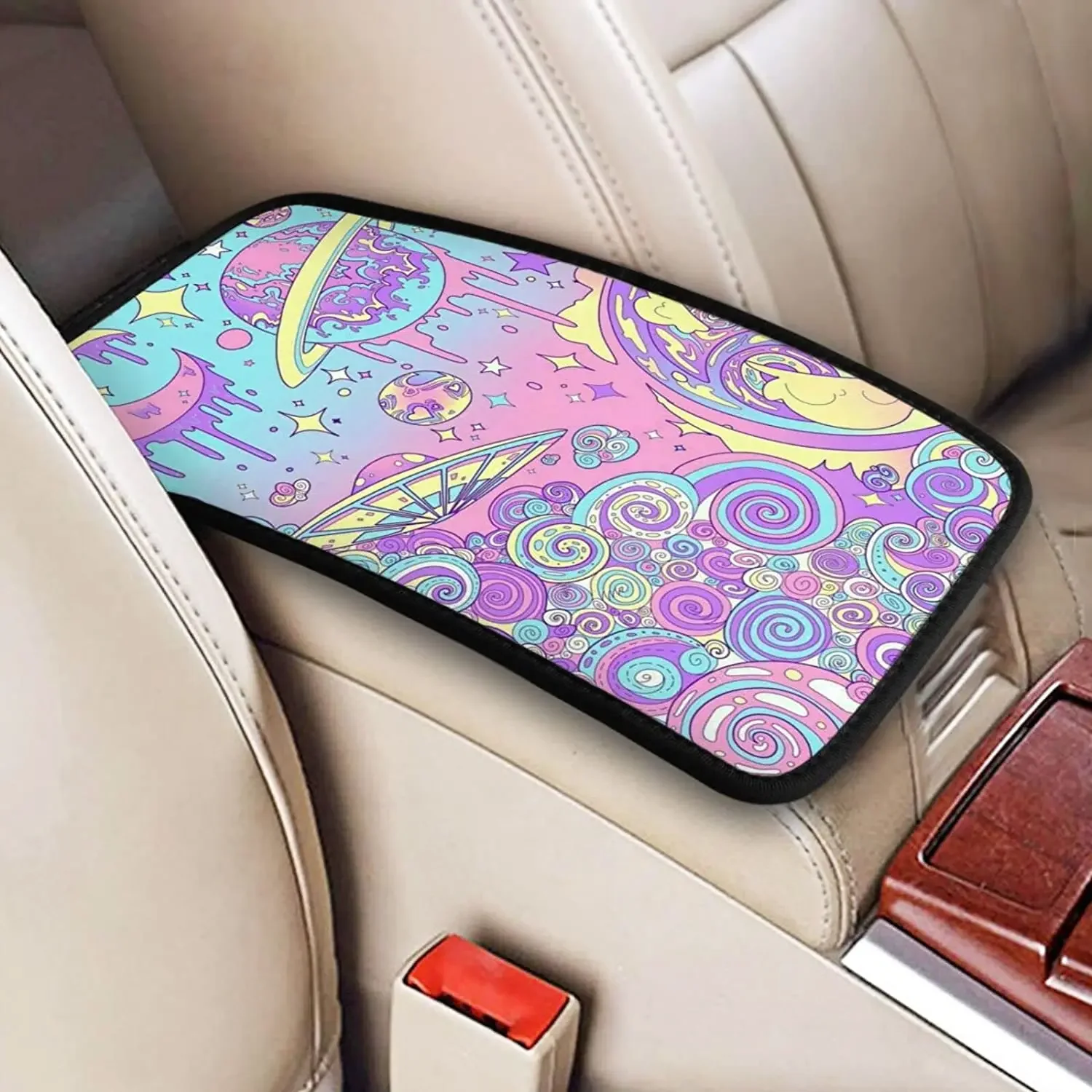 Auto Center Console Pad Psychedelic Planet Outer Space Print, Universal Fit Soft Comfort Car Armrest Cover, Fit for Most Sedans,