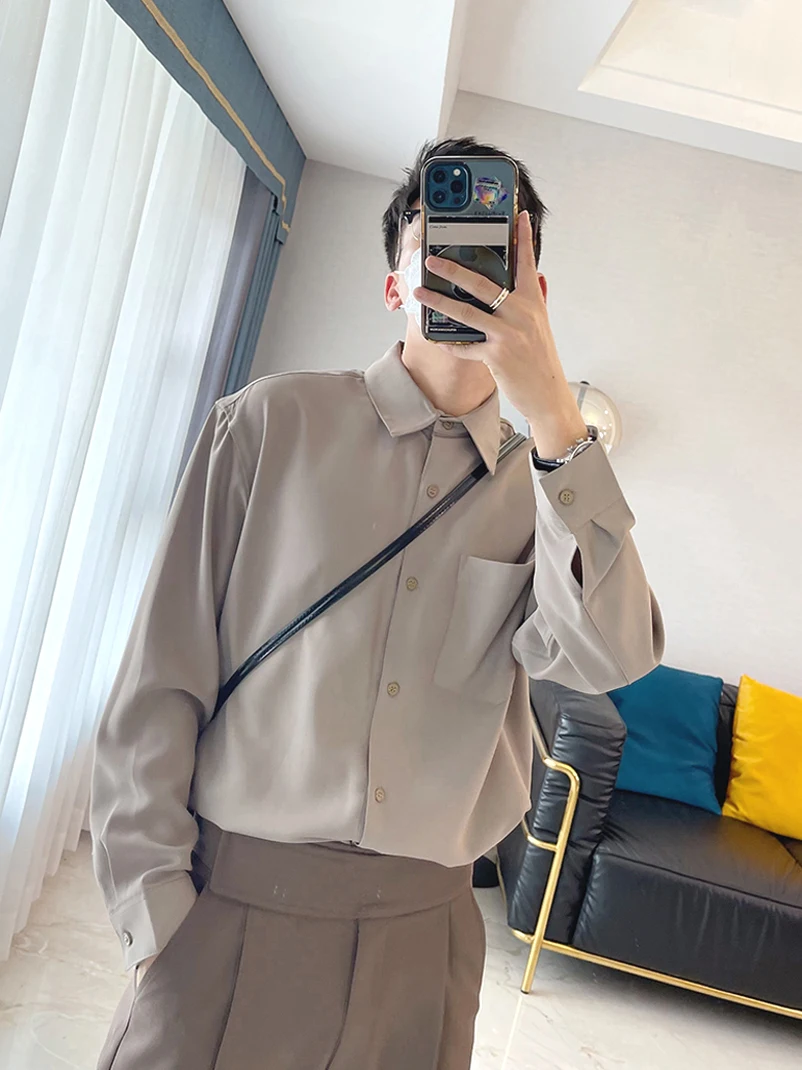 

Ele Pure Color Long Sve Men's irt Trendy Maturi Sle y irt Youthful ular Four Seasons Thin Non-iron Tr...