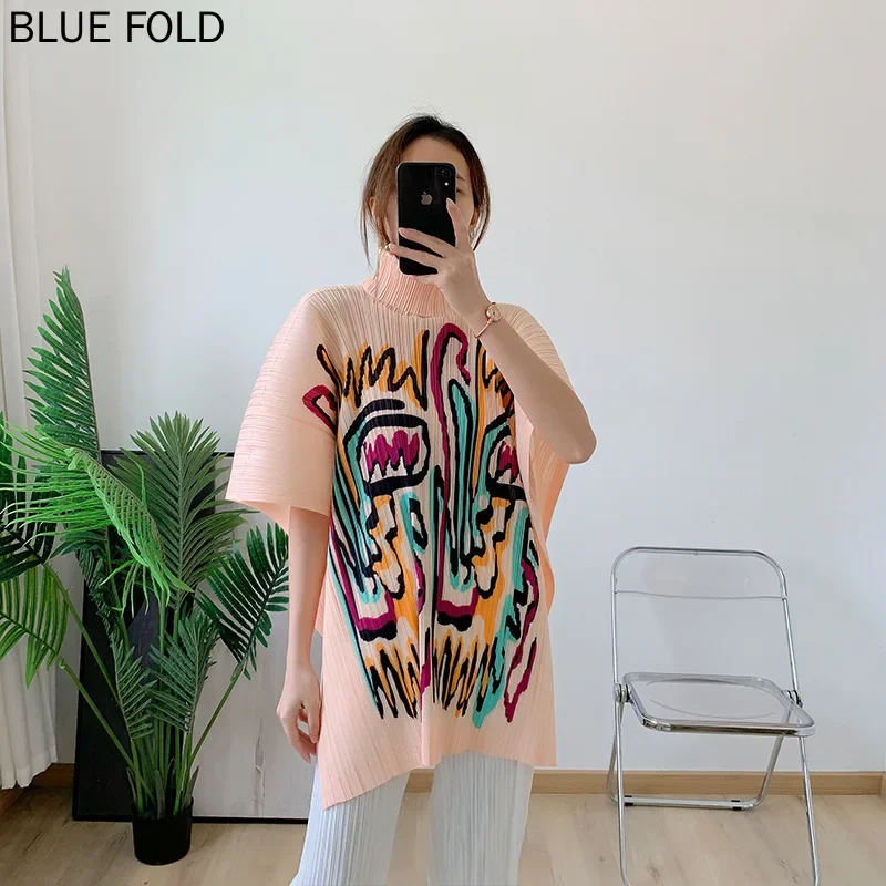 Miyake Pleated Printed Cape Top Summer New Loose Large Size All-match Women's Shawl Jacket PLEATS Casaco Feminine Jaqueta