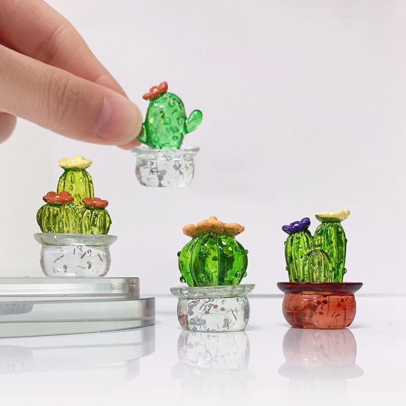 ABKO-4Pcs Car Inner Ornaments, Art Cactus Figurines, Home Decoration, Desktop Craft Miniature Plant Cactus Ornaments