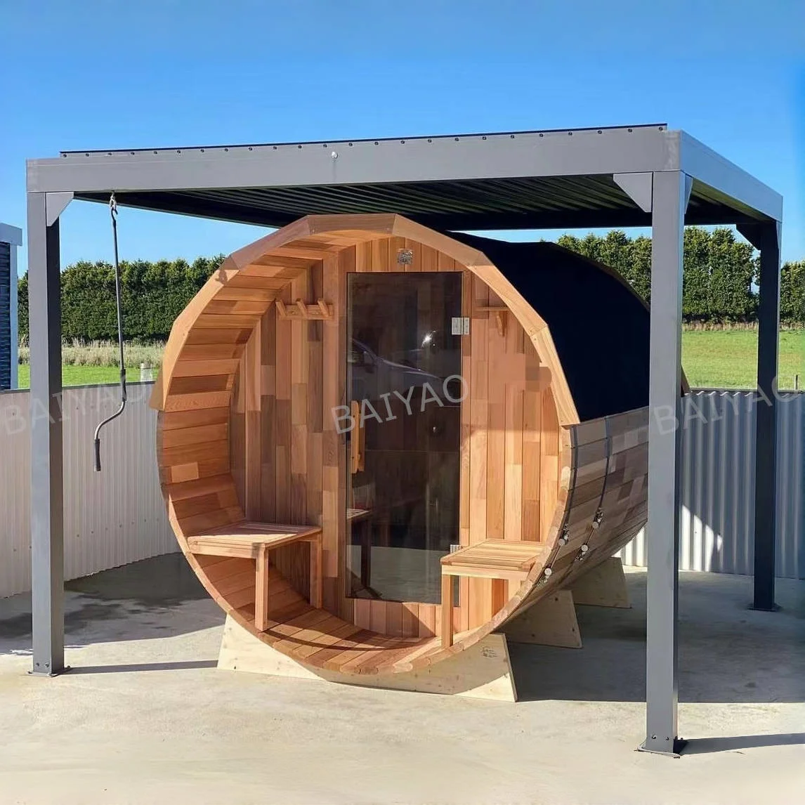 Baiyao جديد حجم مخصص غرف الساونا الحديثة خشب متين الأرز الأحمر التقليدية في الهواء الطلق هامام ساونا سخان روك برميل كابيك #3
