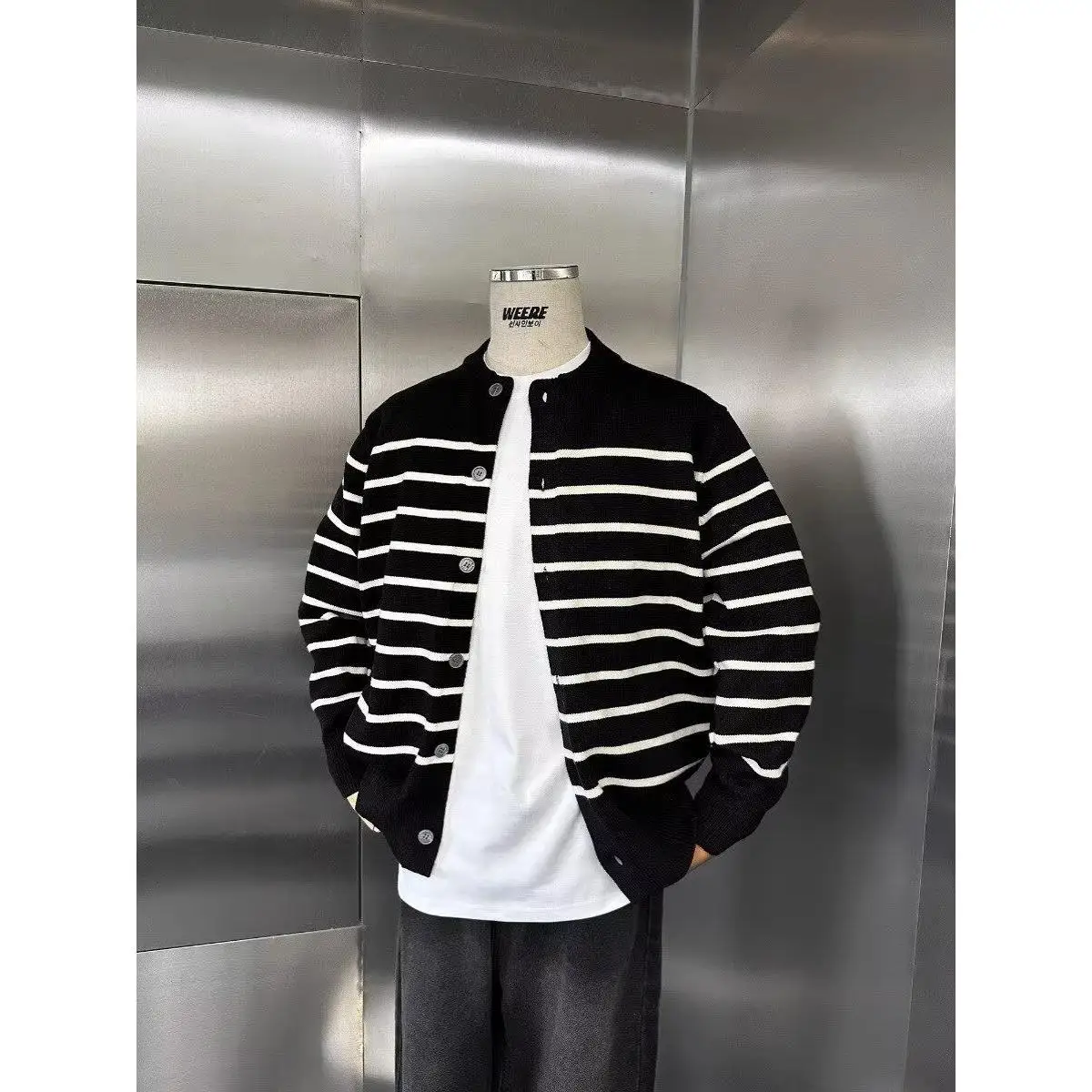 

Classic Striped Open Cardigan Sweater Men's Autumn Winter Loose Casual Knitted Outerwear Comfortable Polyester Fiber