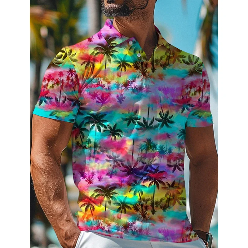 

3D Printed Tropical Leaves Polo Shirt For Men Plants Pattern Tees Summer Casual Short Sleeve Hawaiian T-Shirts Street Lapel Tops