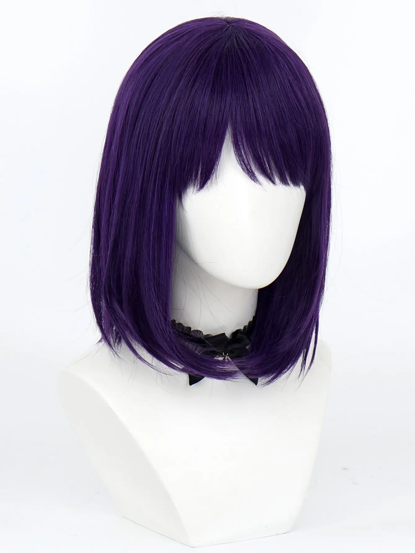 Straight Purple Short Synthetic Wigs With Bangs Heat Resistant Fiber Wigs Anime Role Cosplay Wigs For Halloween Party Costume