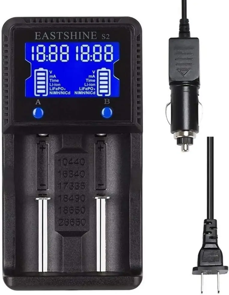 

Универсальное зарядное устройство S2 LCD для Ni-MH Ni-Cd AA AAA Li-ion 18650 RCR123 и автомобильного адаптера