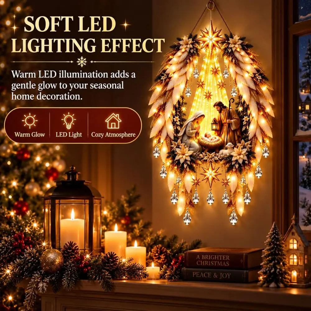 LED Angel Blessing Wall Light Christmas Wall Decor Warm White Lights Light-emitting Birth Scene Wall Decor Wall Mounted