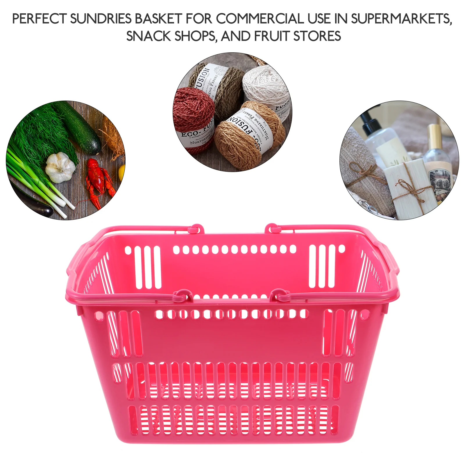 

Shopping Basket Thickened Desktop Baskets for Supermarkets Pink Medium Grocery Hollow Plastic Handle Storage Sundries Boxes