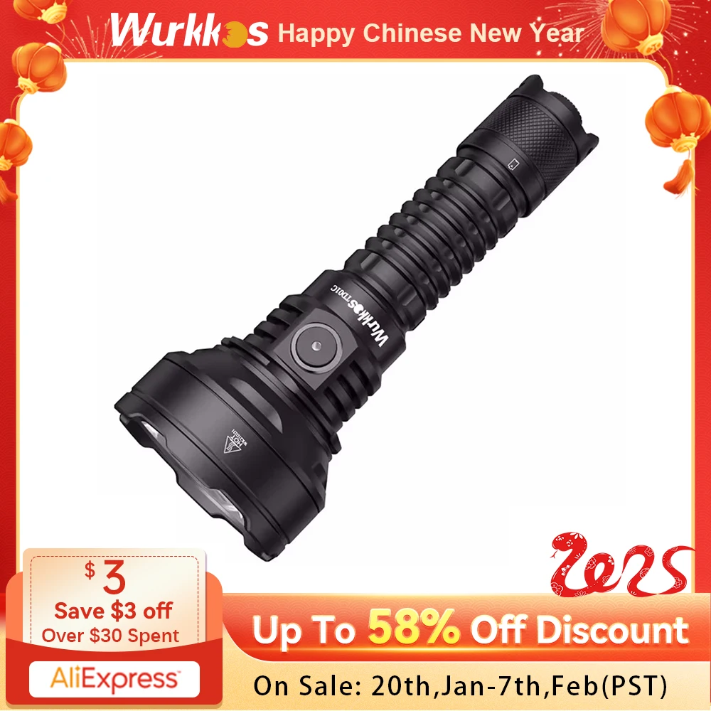 Wurkkos TD01C 21700 Rechargeable Tactical Flashlight LED USB-C 1800Lm Torch Buck Driver Throw 1000M IPX8 Waterproof Tail Switch