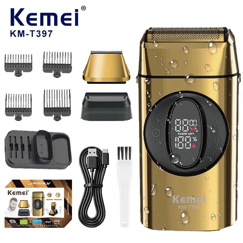 

Kemei T397 Electric Shavers For Men Professional Waterproof Beard Trimmer Rechargeable Face Shaver Machine 9000rpm Reciprocating