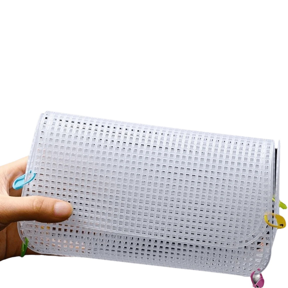 Plastikowa siatka tkana, biała siatka plastikowa, torby rzemieślnicze, tworzenie siatek, szydełko, ręczne robótki, torby na szydełko, akcesoria do torby na talerze.