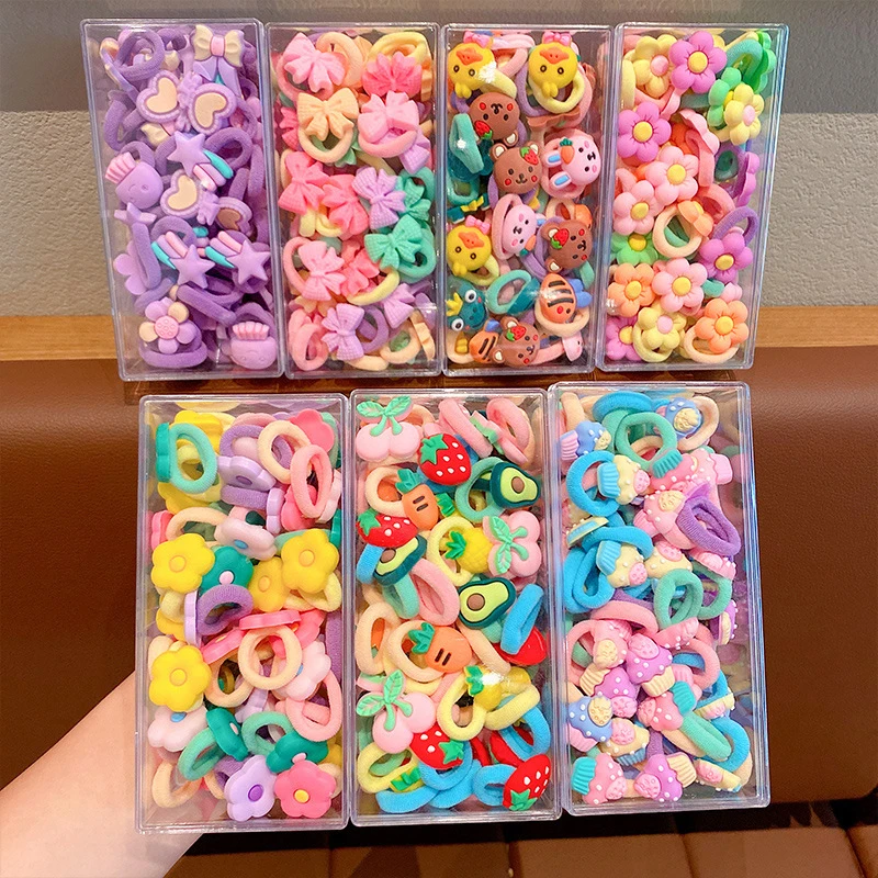 20Pcs Children Rubber Bands Cartoon Towel Rings High Elasticity Rubber Bands For Women Girls Sweet Versatile Hair Ring Gifts