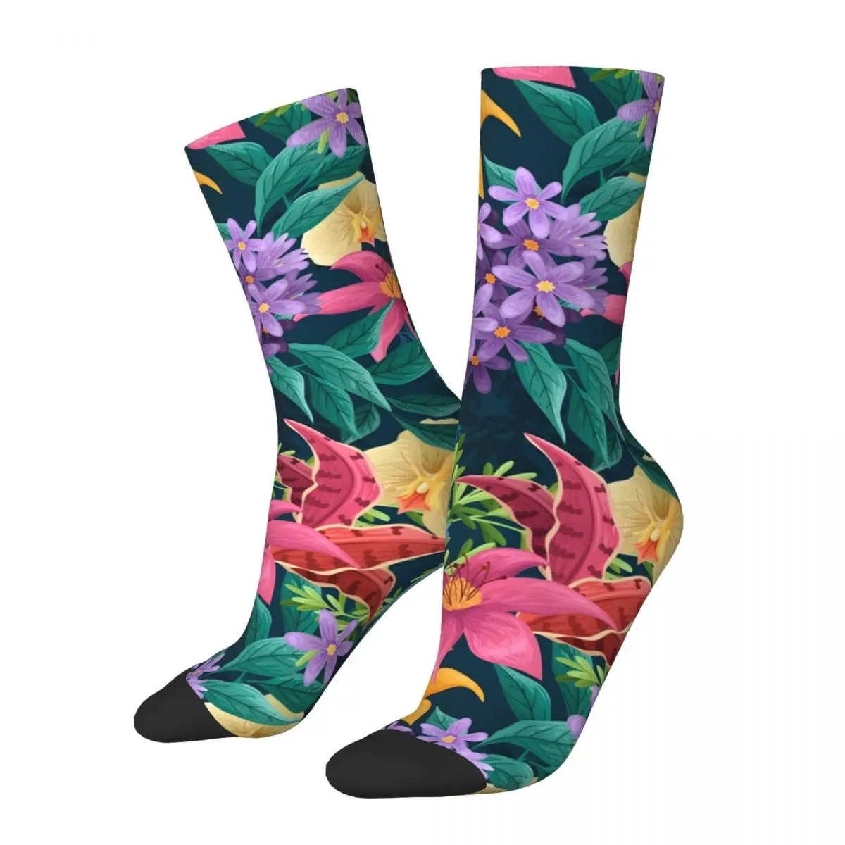 Crazy compression Tropical Leaves And Flowers Sock for Men Harajuku Seamless Pattern Crew Sock Casual