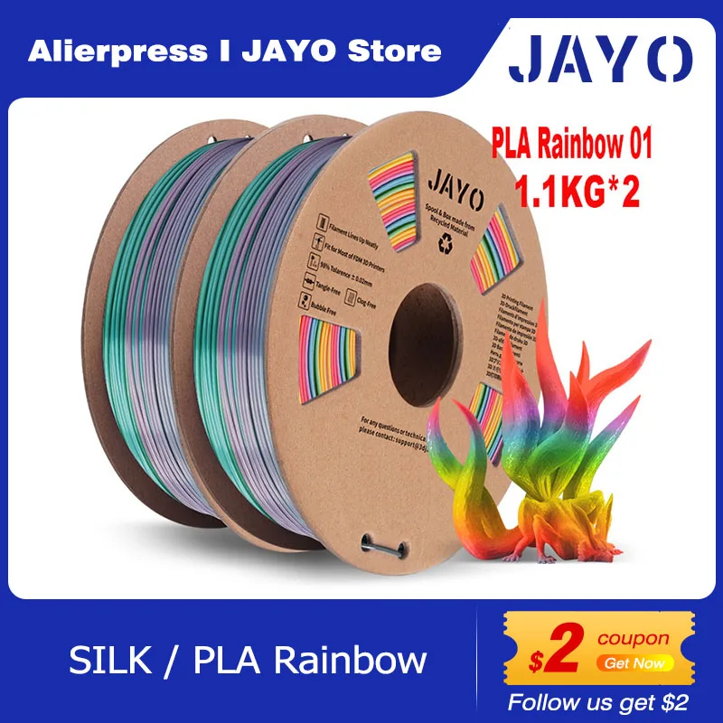 

JAYO SILK/ PLA Rainbow Filament 3D Printer For 3D Pen For Drawing 2kg 1.75mm Printing Materials For 3D Printer