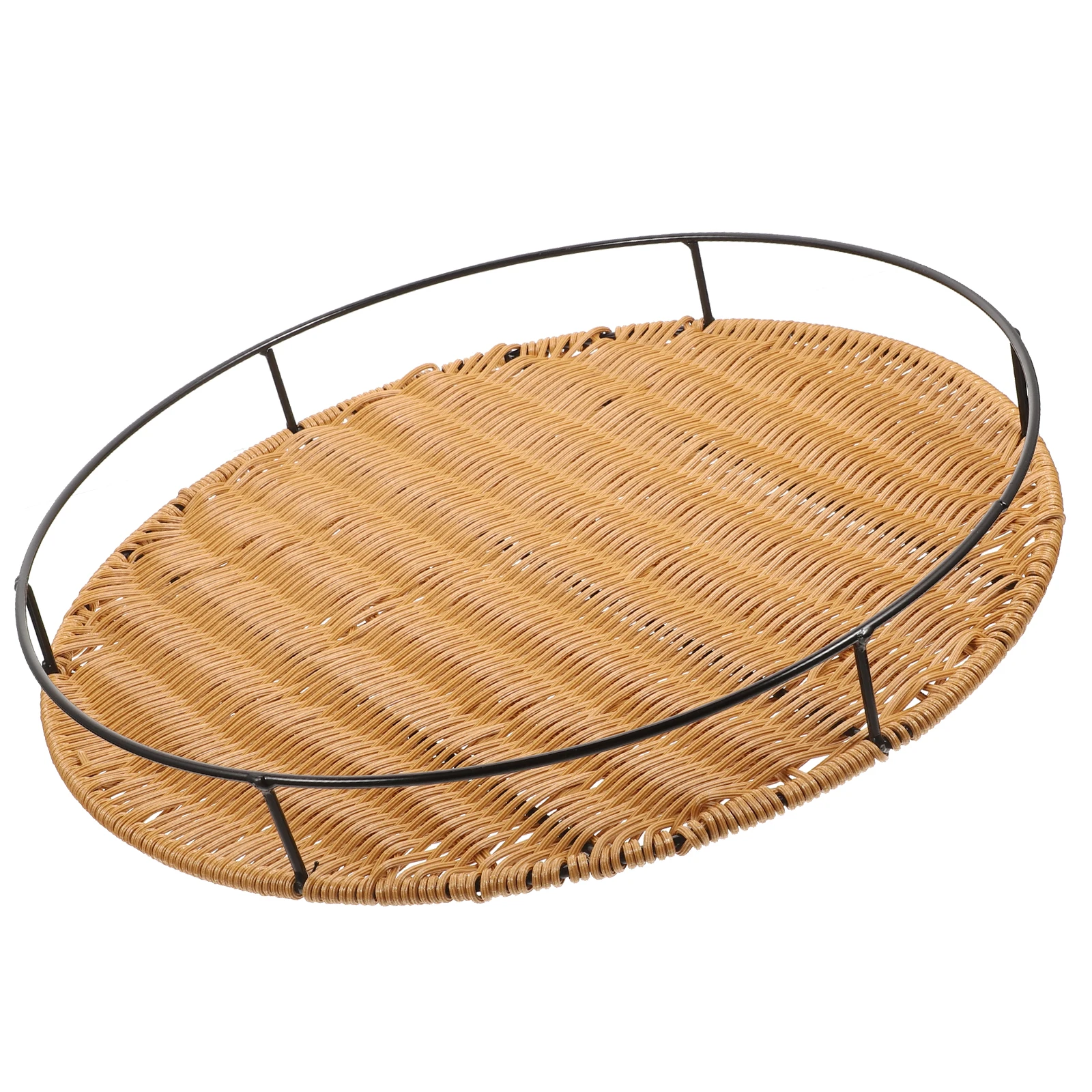 

Rattan Serving Tray Woven Storage Basket Round Plastic Vegetable Coffee Table Snacks Bread Fruit Display Trays Kitchen Bathroom