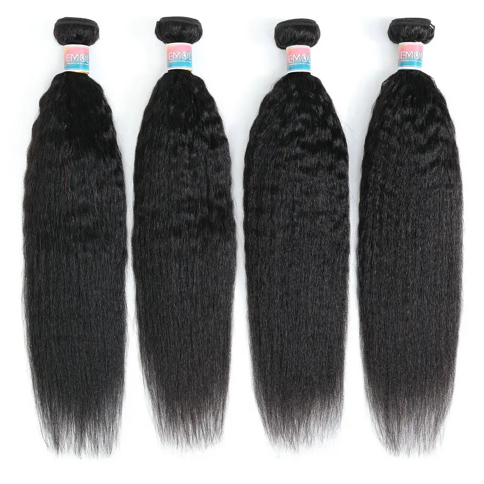 Kinky em linha reta feixes de cabelo humano 8-30 Polegada tecer extensões de cabelo remy yaki cabelo reto 1/3/4 pacotes fornecedor por atacado