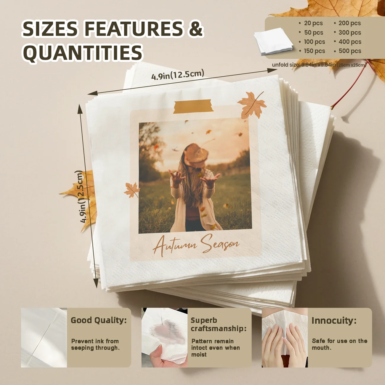 Personalized Paper Napkins for Autumn Custom Napkins of Your Photo Disposable Napkins for Welcome Autumn Party Baptism