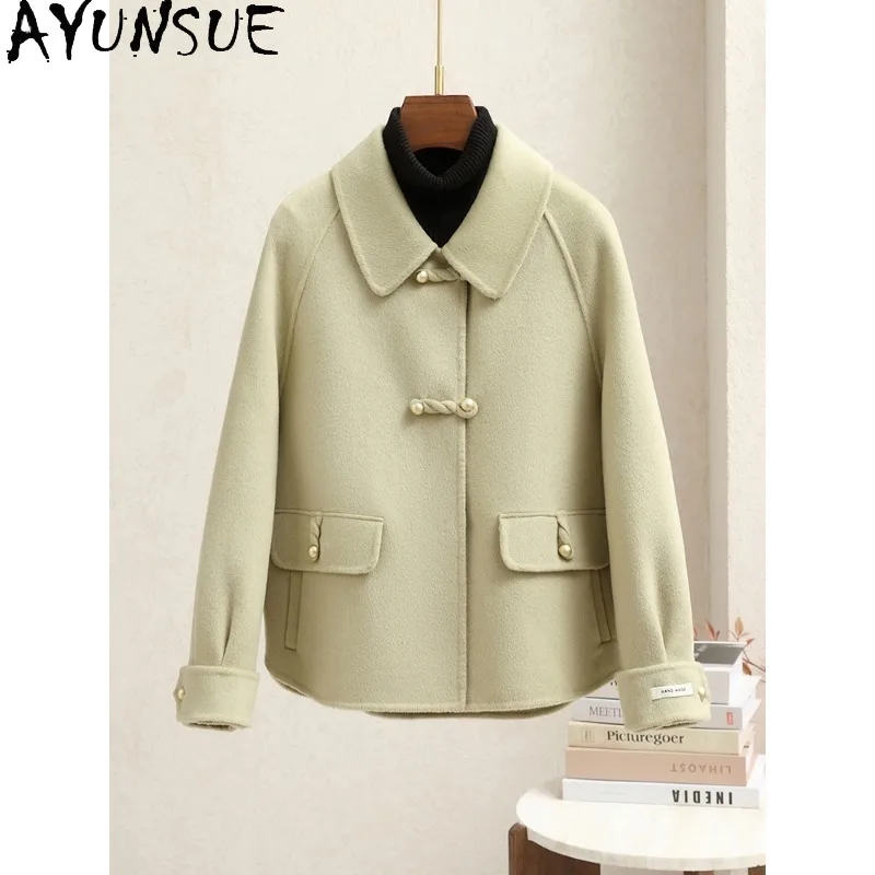 

AYUNSUE, высококачественное двустороннее кашемировое пальто для женщин, короткая зимняя одежда 2024, элегантная одежда для женщин, пальто Женское
