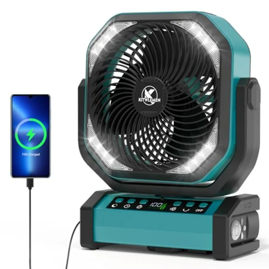 

Camping Fan with Light - 20000mAh Rechargeable Battery Fan 112Hrs Max Run Time 8 Speeds Digital Display Timer Auto Oscillation