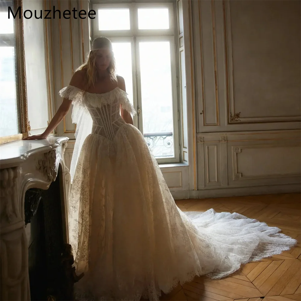 Mouzhetee A-Line Simple Off The Shoulder Lace Wedding Dresses Princess Sleevevless Brides Gown Custom Made 2026