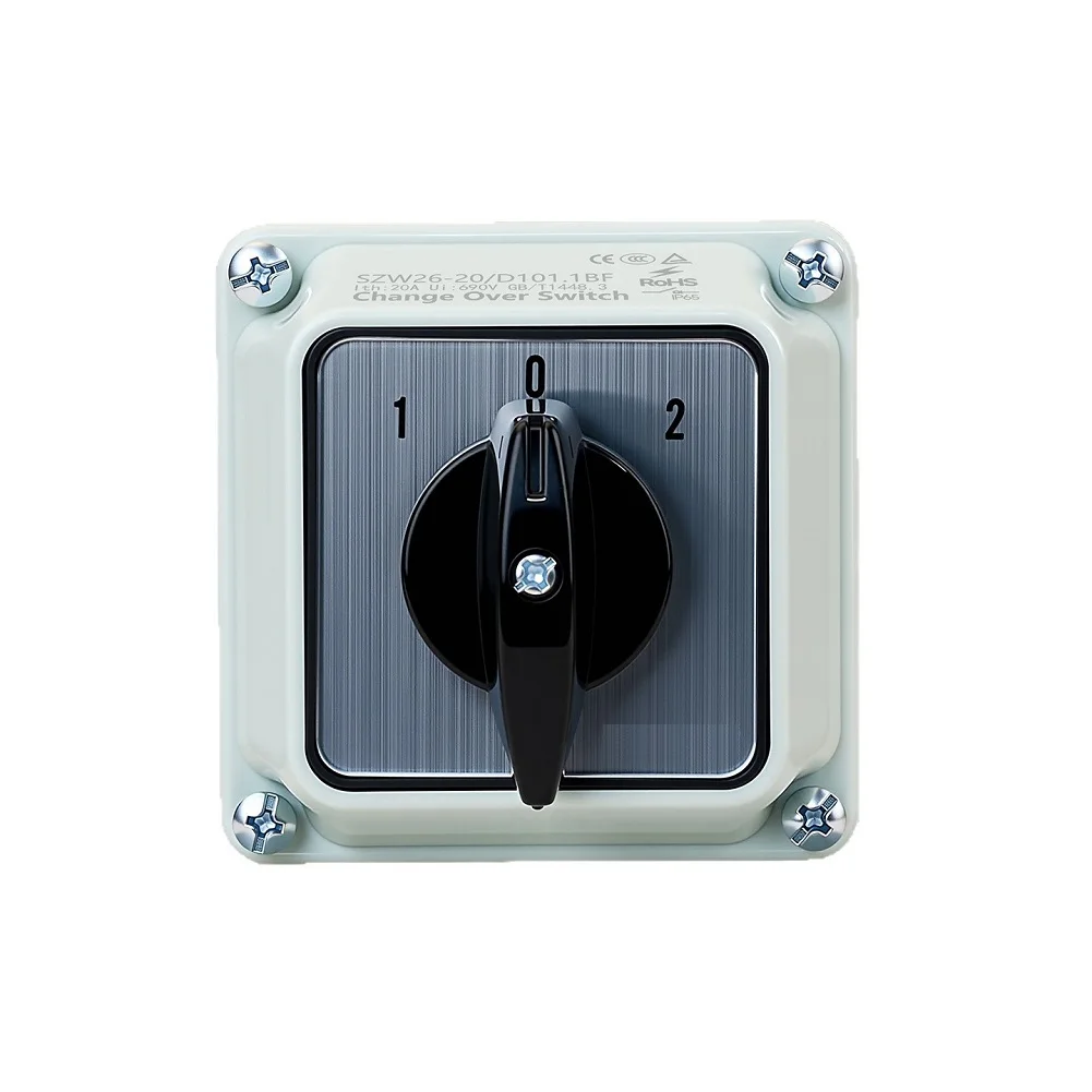 1pc Waterproof Changeover Switch SZW26-20 1-0- For 2 3 Gears 1 Sections Rotary Switch Box For Power Automation Equipment