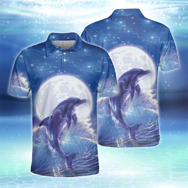 Cute Dolphins Graphic Short Sleeve POLO Shirt Harajuku Fashion Marine Life Polo Shirts For Men Clothes Hawaiian Dolphin Tee Tops