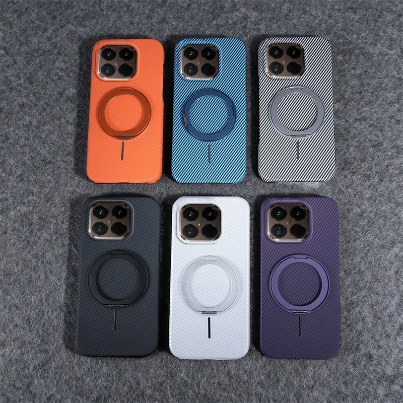 

Carbon Fiber Texture Magnetic Ring Case For Xiaomi 15T 15T Pro Multi Color Options Anti Fall Protection with Kickstand Car Mount