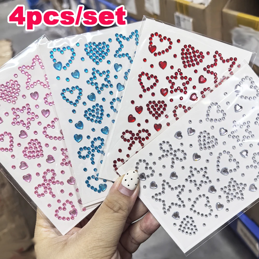 

4pcs Sweet Love Star Face Gems Stickers 3d Rhinestones DIY Shine Face Stickers Music Festival Holiday Cosplay/Makeup Decorations