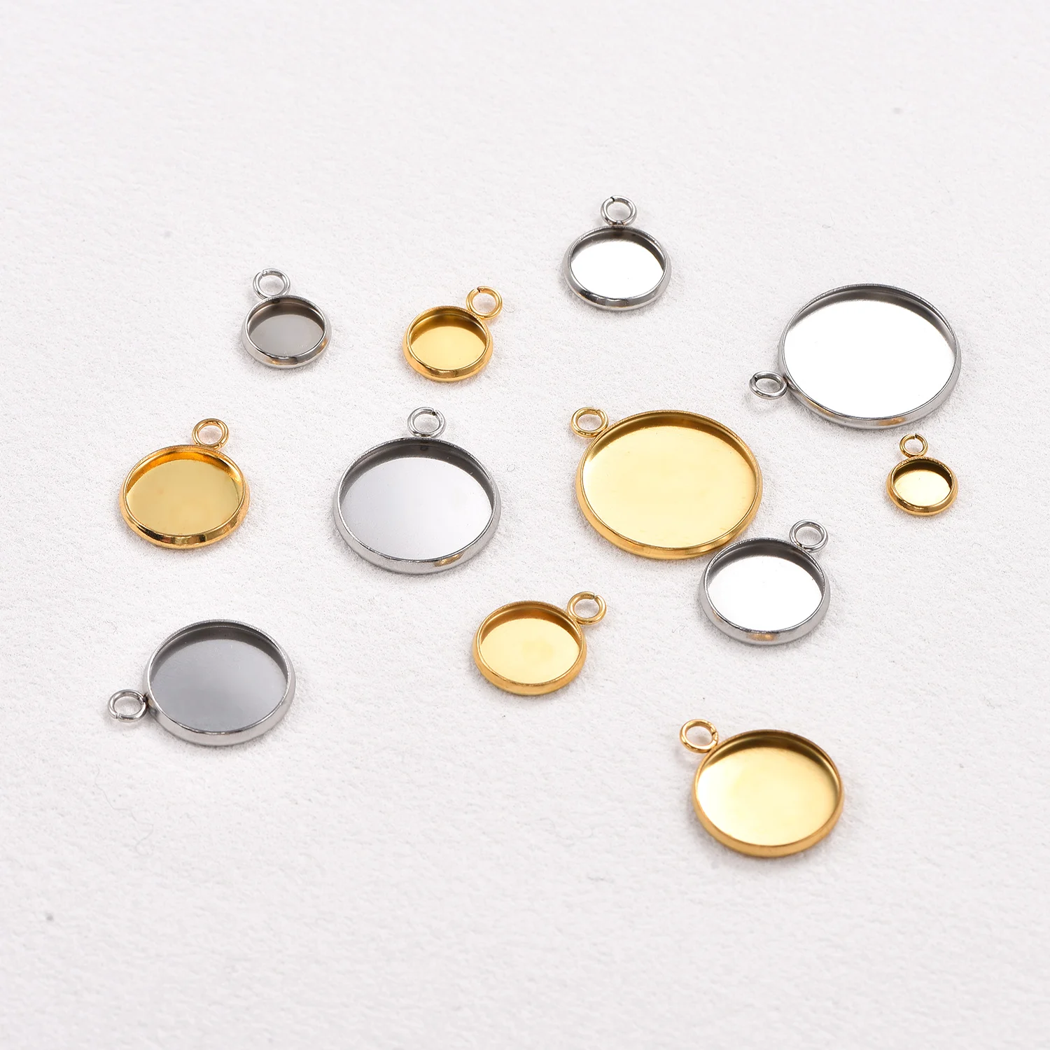 Runde Schalenfassungen aus Edelstahl, 20 Stück, 6-30 mm, leere Cabochon-Basen für Halsketten, Ohrringe, DIY-Schmuckzubehör – Detail 1