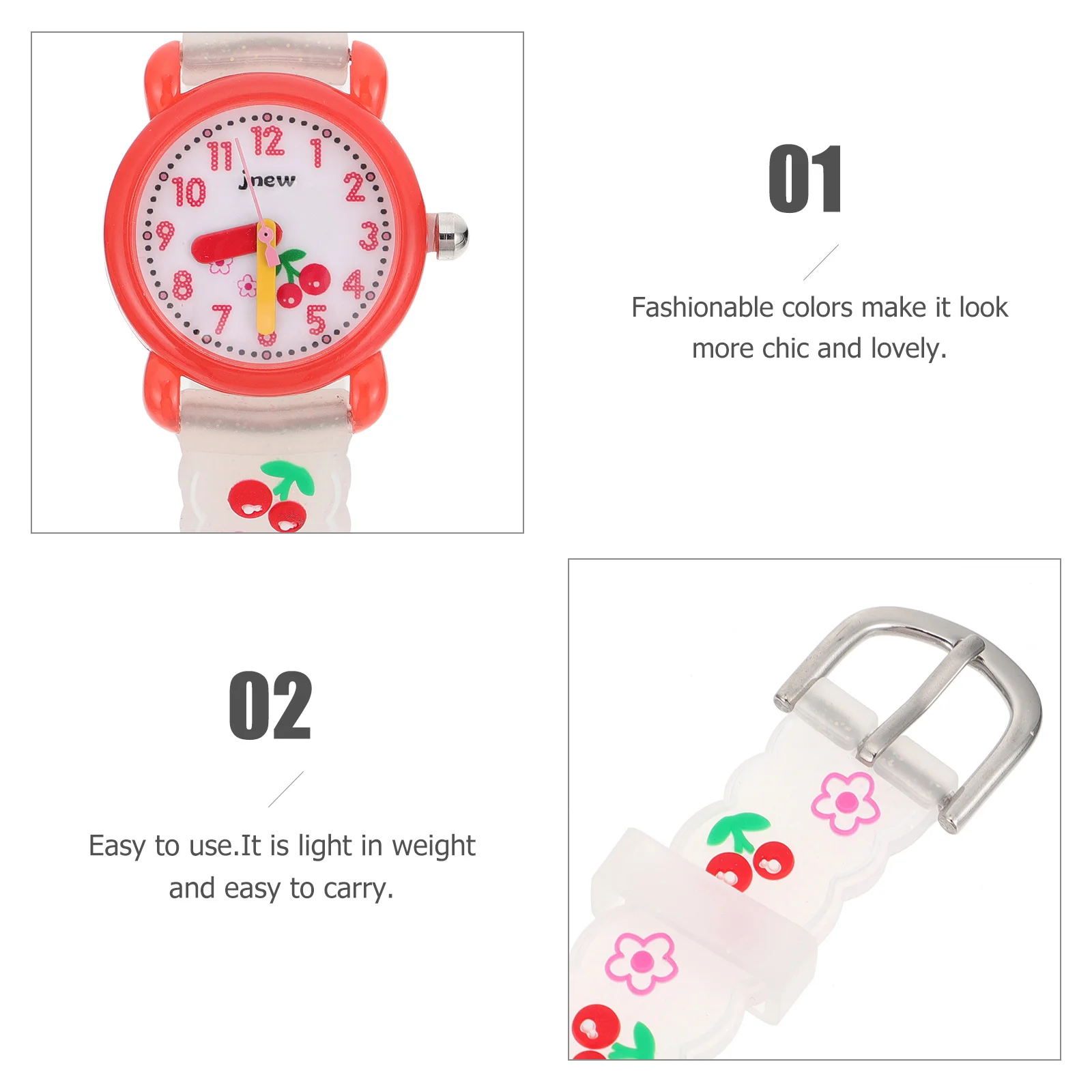 1 قطعة سيليكون الكرتون الكرز نمط كوارتز ساعة كوارتز ساعة للطلاب معصمه مقاوم للماء هدية