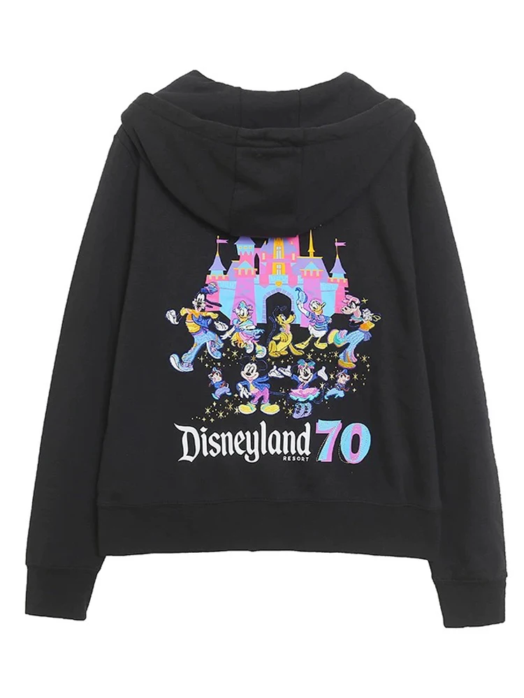 ديزني 70th الذكرى القلعة ميكي Dsineyland إلكتروني طباعة التطريز البلوز المرأة البريدي سترة البلوز القمم الصوف للجنسين