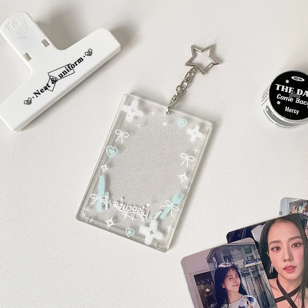 Acrylic 3 inch Photocard Holder Glitter with Pendant Keychian Photo Frame Keychain Bus Card Credit ID Bank Card Holder