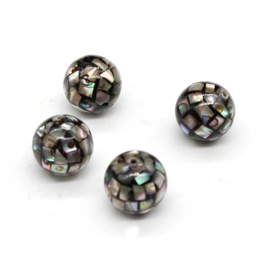 14mm Natural Abalone Shell Round Mosaic Stitching Ball Loose Bead Hole 1.2mm Women DIY Handmade Jewelry Necklace Bracelet Making